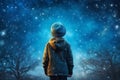 Astronomer starry child boy sky night. Generate Ai