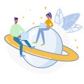 Astronomers Coworking Flat Vector Illustration