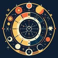 Astronomical circle with planets and stars. Vector illustration in flat style. generative AI Royalty Free Stock Photo