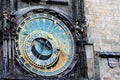 Astronomical clock in the center of the old square in the Old Town district in Prague, Czech Republic.