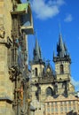 The Astronomical Clock and Church of Our Lady before Tyn Prague Royalty Free Stock Photo