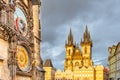 Astronomical clock, Czech: Orloj, and Church of Our Lady before Tyn at Old Town Square in Prgue, Czech Republic Royalty Free Stock Photo