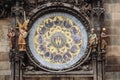 Astronomical Clock Orloj closeup in Czech Republic, Europe. Vintage style. Prague clock tower detail. Clock Prague on Old Town Royalty Free Stock Photo