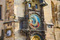 Astronomical clock in Prague, Czech Republic. Famous Orloj on the Old Town Square of the Czech capital. Photographed during Royalty Free Stock Photo