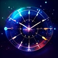 Astronomical clock. Vector illustration of astrological horoscope. AI generated Royalty Free Stock Photo