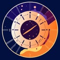 Astronomical clock. Vector illustration in flat style on dark background. AI generated Royalty Free Stock Photo