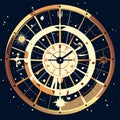 Astronomical clock. Zodiac signs. Astrological horoscope. Vector illustration AI generated Royalty Free Stock Photo