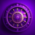 Astronomical clock with zodiac signs on purple background. Vector illustration AI Generated Royalty Free Stock Photo