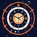 Astronomical clock with zodiac signs. Vector illustration in flat style generative AI Royalty Free Stock Photo