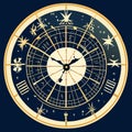 Astronomical clock with zodiac signs. Vector illustration in retro style. Generative AI Royalty Free Stock Photo