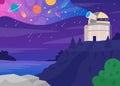 Astronomical observatory flat color vector illustration