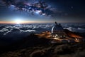 astronomical observatory nestled on mountain under a starry night sky. AI Generated