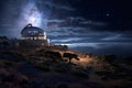 astronomical observatory nestled on mountain under a starry night sky. AI Generated