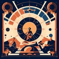 Astronomical observatory with planets and stars. Vector illustration. Generative AI