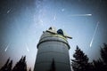 Astronomical Observatory under the night sky stars. Vignette Royalty Free Stock Photo