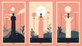 Ethereal Tarot Card Icons: Serene Landscapism In Minimalist Style