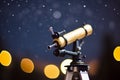 astronomical telescope eyepiece on starry night backdrop