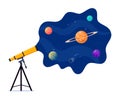 Astronomical telescope looks into space. Space. Planets, stars and comets through a telescope. Vector flat illustration