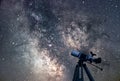 Astronomical Telescope Starry night. Milky Way Galaxy. Royalty Free Stock Photo