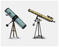 Astronomical telescope, vintage, engraved hand drawn in sketch or wood cut style, old looking retro Royalty Free Stock Photo