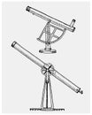 Astronomical telescope, vintage, engraved hand drawn in sketch or wood cut style, old looking retro Royalty Free Stock Photo