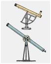 Astronomical telescope, vintage, engraved hand drawn in sketch or wood cut style, old looking retro