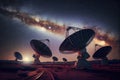 Astronomy deep space radio telescope arrays at night pointing into space Royalty Free Stock Photo