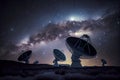 Astronomy deep space radio telescope arrays at night pointing into space Royalty Free Stock Photo