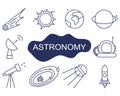Astronomy icons blue color, planets, solar system Royalty Free Stock Photo