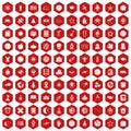 100 astronomy icons hexagon red