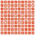 100 astronomy icons set grunge orange Royalty Free Stock Photo