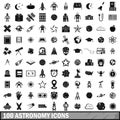 100 astronomy icons set, simple style