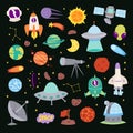 Astronomy icons stickers vector set, astronaut collection Royalty Free Stock Photo