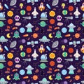 Astronomy icons stickers vector set seamless pattern Royalty Free Stock Photo