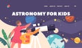 Astronomy for Kids Landing Page Template. Infants Studying Space. Children Look In Telescope, Characters Observe Sky Royalty Free Stock Photo