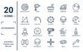 astronomy linear icon set. includes thin line venus with satellite, triangulam australe, dioptra, jet pack, shooting star, black