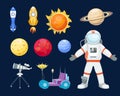 Astronomy space rocket cartoon set vector. Royalty Free Stock Photo