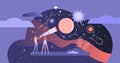 Astronomy vector illustration. Tiny space research study persons concept.