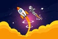 Astronout and rocket race in space illustration