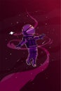 Astronout fly away in space illustration