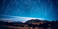 astrophotography with long exposure to capture star trails over a captivating landscape . Generative AI