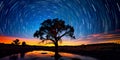 astrophotography with long exposure to capture star trails over a captivating landscape . Generative AI