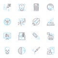 Astrophysics linear icons set. Gravity, Black hole, Supernova, Dark matter, Neutron star, Cosmic radiation, Galaxy line