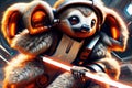 Astrosloth sloth bear holding a laser sword light saber AI Generated image