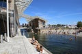 Oslo, Norway - July 24, 2018: Tjuvholmen Arts District with swimming beach.