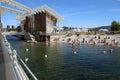 Oslo, Norway - July 24, 2018: Tjuvholmen Arts District with swimming beach.