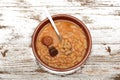 Asturian bean stew in a clay pot.