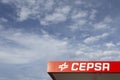 Asturias, Spain - 26 november 2022. Logo for cepsa fuel station. space for copy. fuel price concept.vertical image. sunny day with