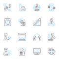 Astute society linear icons set. Intelligence, Insight, Discernment, Wisdom, Perception, Acumen, Discourse line vector
