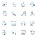 Astute society linear icons set. Intelligence, Insight, Discernment, Wisdom, Perception, Acumen, Discourse line vector